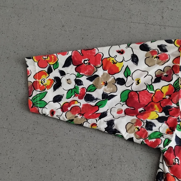 Lauren Brooke Crew Neck floral Hawaiian shoulderpads button shoulders blouse - Picture 16 of 16